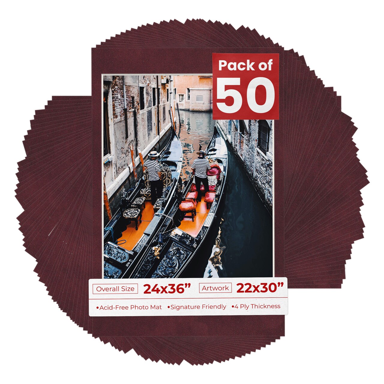 Dark Red Suede Mat Board for 24x36 Frames - Fits 22x30 Photos